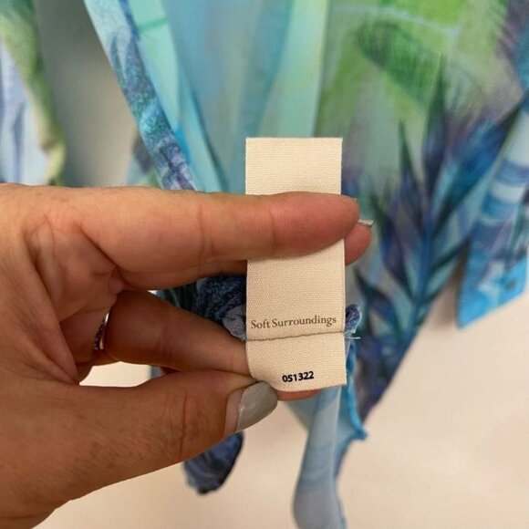 Soft Surroundings Womens Ione Tropical Chiffon Tunic Blouse Top Blue Size PS - Picture 8 of 10